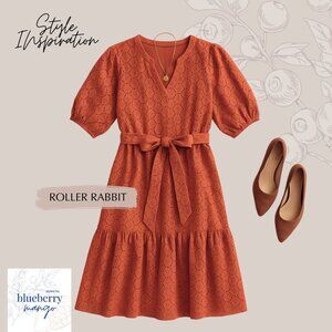 Roller Rabbit Valonia Cotton Embroidered Eyelet Midi Dress | Fall Dress | SIze L